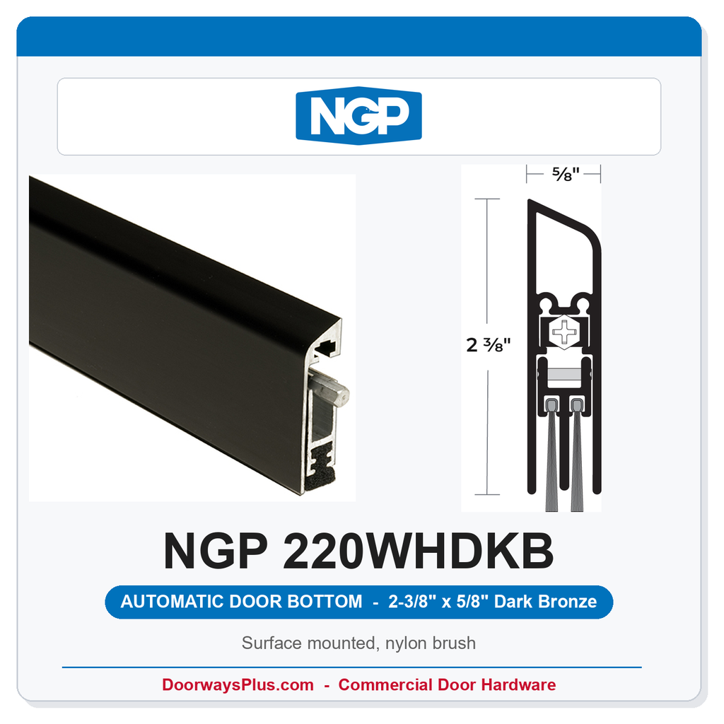 NGP 220WHDKB Surface Mounted Automatic Door Bottom 2-3/8" x 5/8" Nylon Brush | Dark Bronze | National Guard