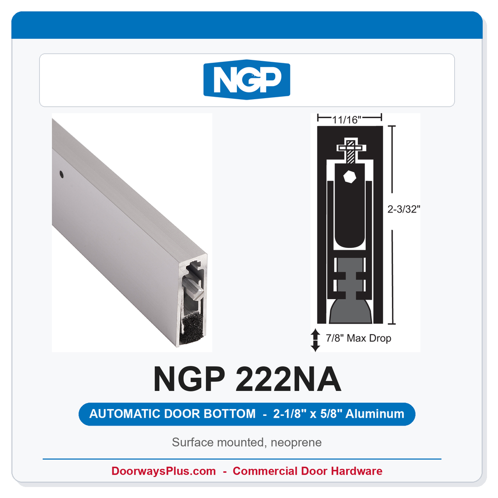 NGP 222NA Surface Mounted Automatic Door Bottom 2-1/8" x 5/8" Black Neoprene | Aluminum | National Guard