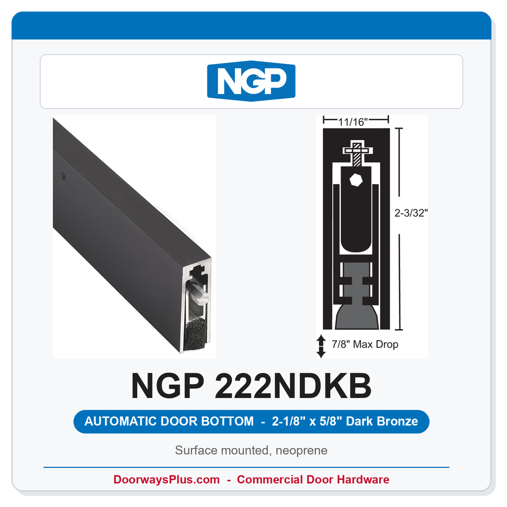NGP 222NDKB Surface Mounted Automatic Door Bottom 2-1/8" x 5/8" Black Neoprene | Dark Bronze | National Guard