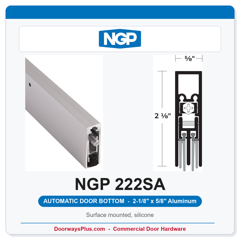 NGP 222SA Surface Mounted Automatic Door Bottom 2-1/8" x 5/8" Black Silicone | Aluminum | National Guard