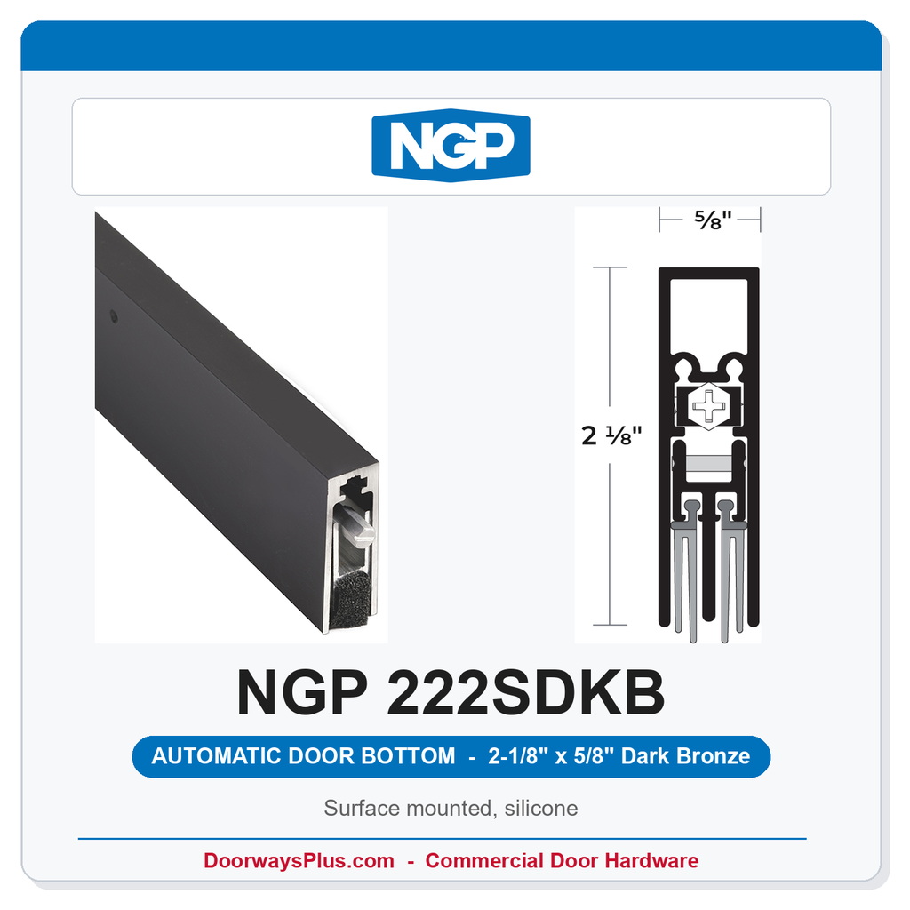 NGP 222SDKB Surface Mounted Automatic Door Bottom 2-1/8" x 5/8" Black Silicone | Dark Bronze | National Guard