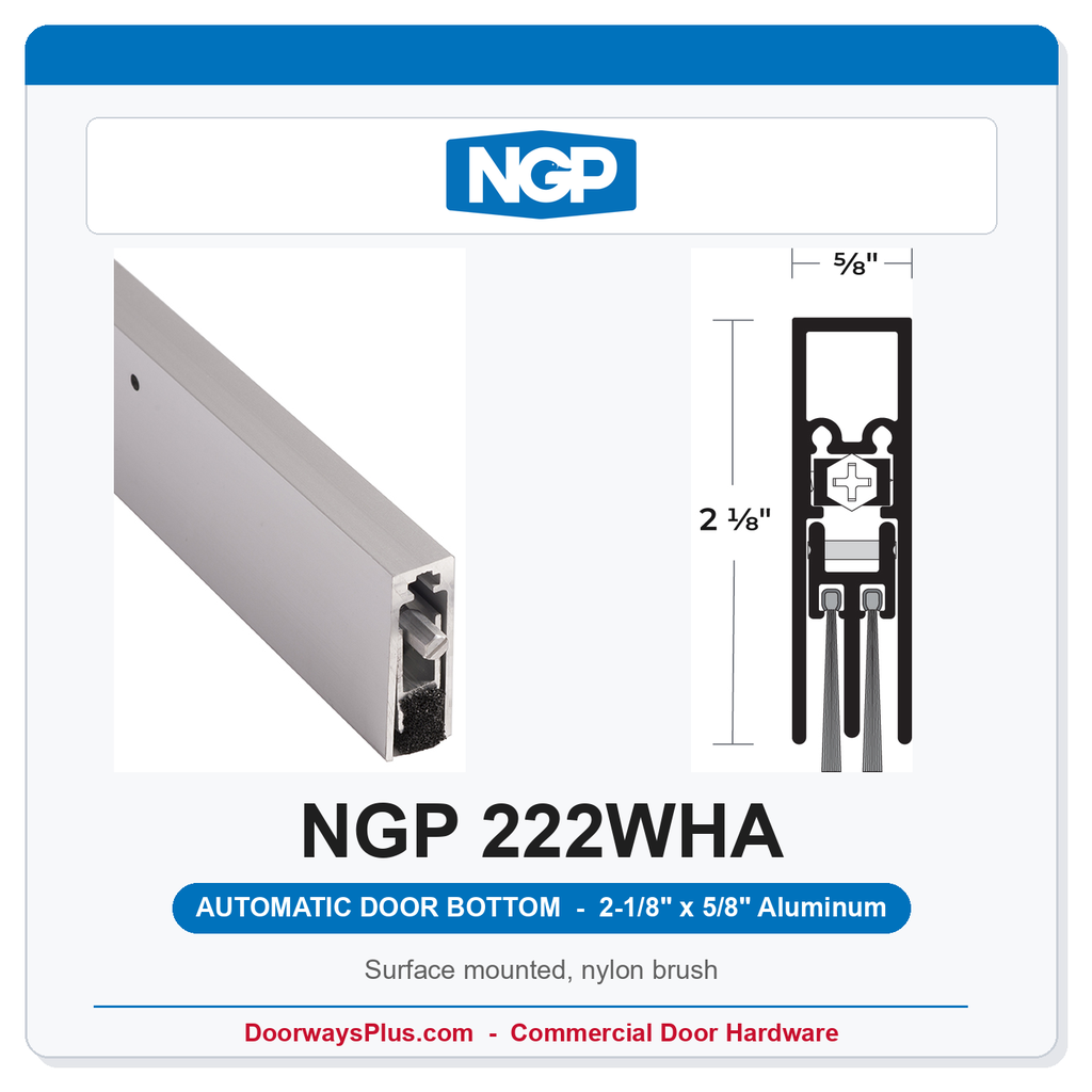 NGP 222WHA Surface Mounted Automatic Door Bottom 2-1/8" x 5/8" Nylon Brush | Aluminum | National Guard