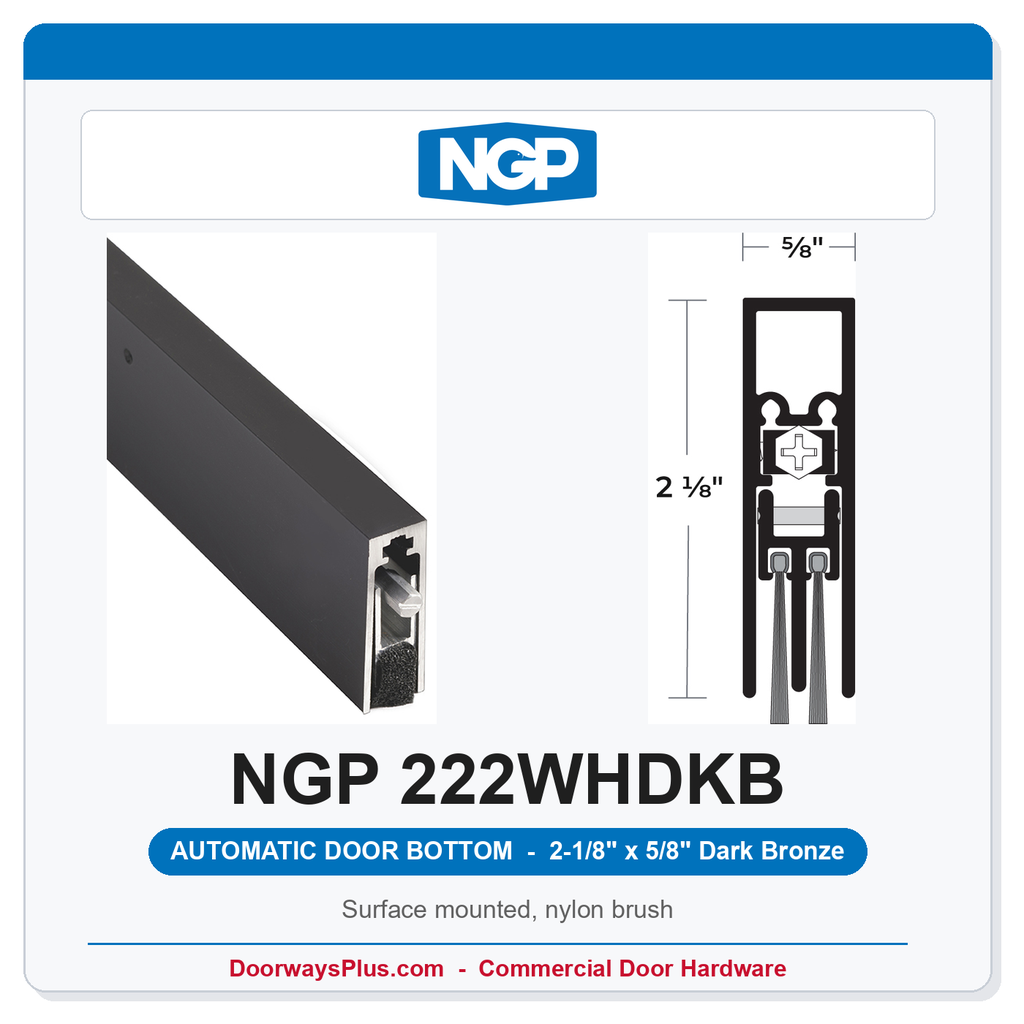 NGP 222WHDKB Surface Mounted Automatic Door Bottom 2-1/8" x 5/8" Nylon Brush | Dark Bronze | National Guard