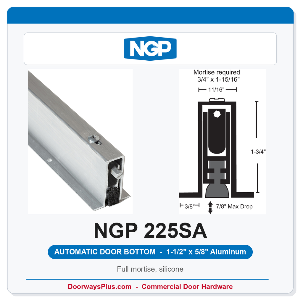 NGP 225SA Full Mortise Automatic Door Bottom 1-1/2" x 5/8" Black Silicone | Aluminum | National Guard