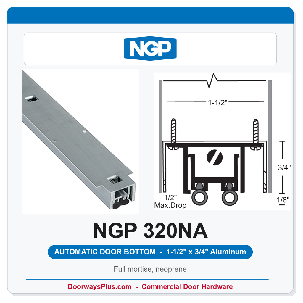 NGP 320NA Full Mortise Automatic Door Bottom 1-1/2" x 3/4" Black Neoprene | Aluminum | National Guard
