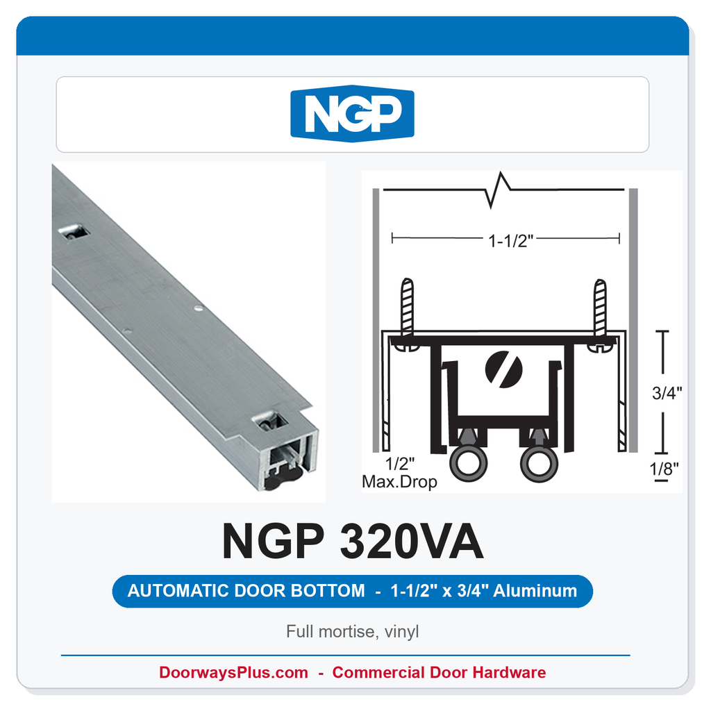 NGP 320VA Full Mortise Automatic Door Bottom 1-1/2" x 3/4" Black Vinyl | Aluminum | National Guard