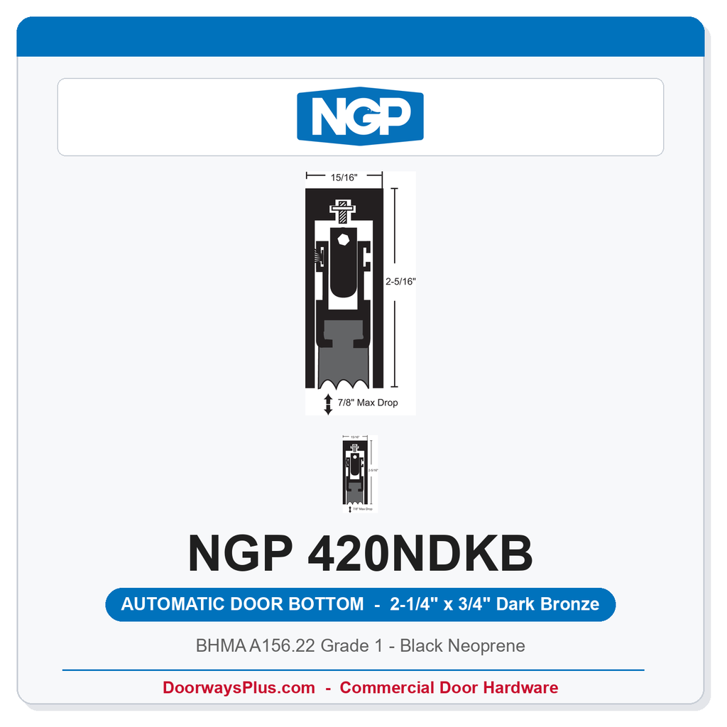 NGP 420NDKB Surface Mounted Automatic Door Bottom 2-1/4" x 3/4" Black Neoprene | Dark Bronze | National Guard