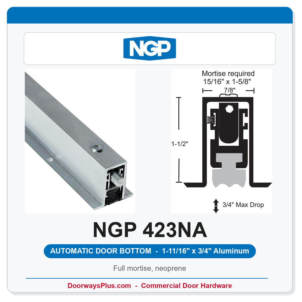 NGP 423NA Full Mortise Automatic Door Bottom 1-11/16" x 3/4" Black Neoprene | Aluminum | National Guard