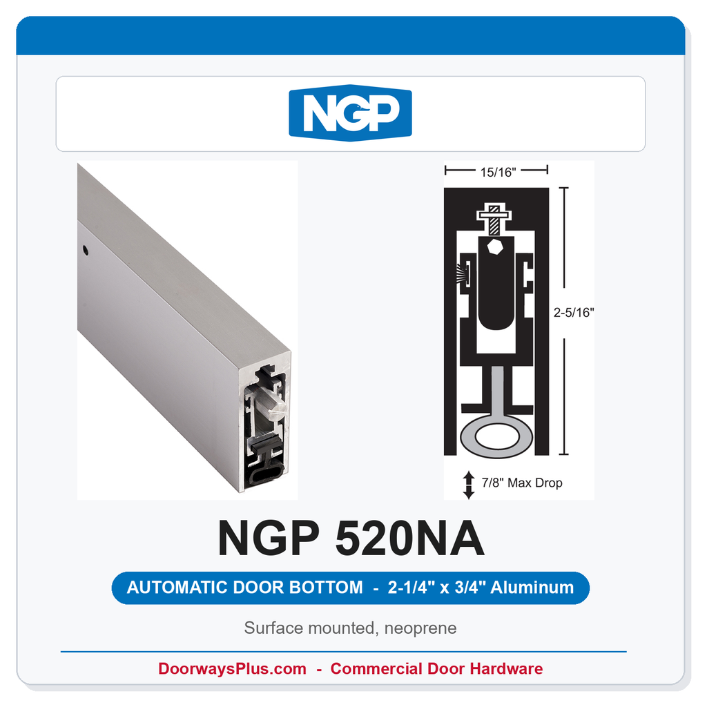 NGP 520NA Surface Mounted Automatic Door Bottom 2-1/4" x 3/4" Black Neoprene | Aluminum | National Guard