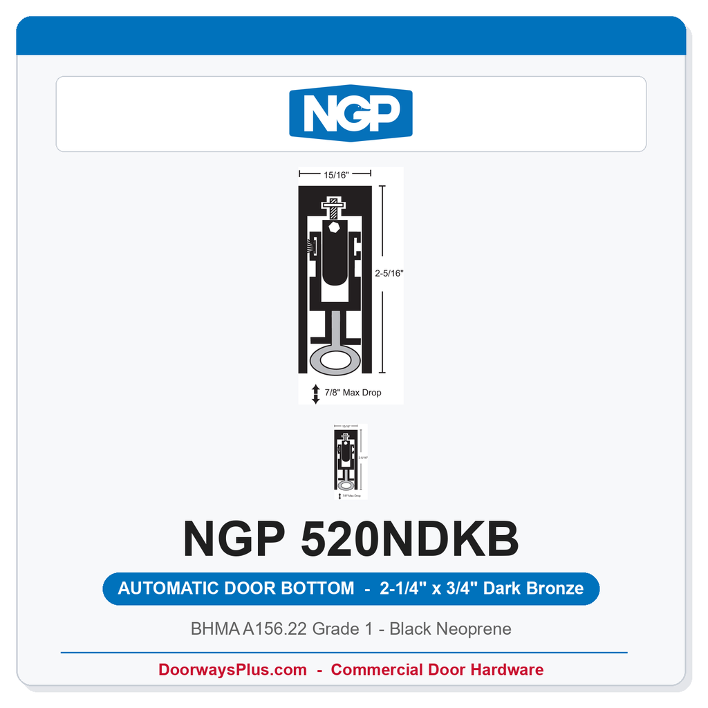NGP 520NDKB Surface Mounted Automatic Door Bottom 2-1/4" x 3/4" Black Neoprene | Dark Bronze | National Guard
