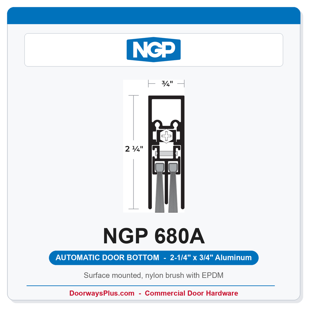 NGP 680A Surface Mounted Automatic Door Bottom 2-1/4" x 3/4" Nylon Brush with EPDM | Aluminum | National Guard