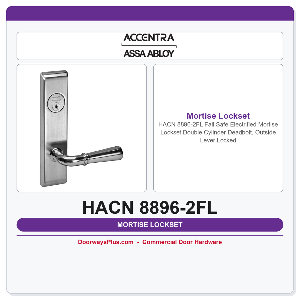 Accentra HACN 8896-2FL Fail Safe Electrified Mortise Lockset – Double Cylinder Deadbolt, Outside Lever Locked