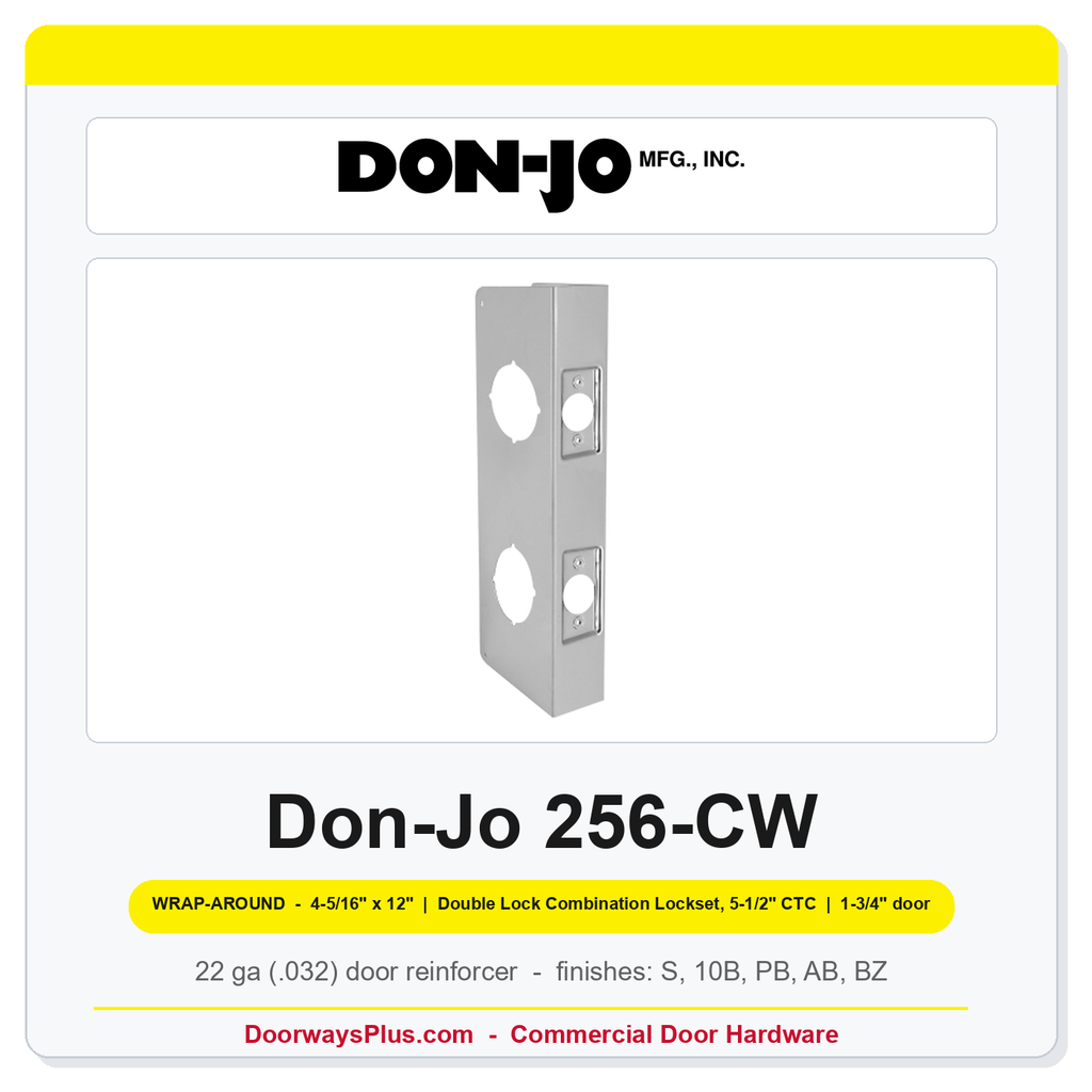 Don-Jo 256-CW Wrap-Around Plate | 4-5/16" x 12" | Double Lock Combination Lockset, 5-1/2" CTC | 2-3/8" Backset, 1-3/4" Door