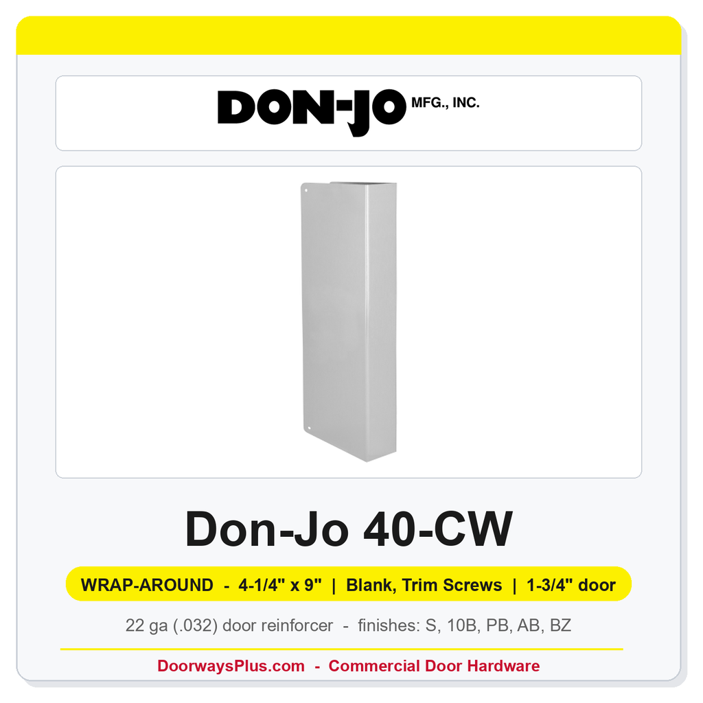 Don-Jo 40-CW Wrap-Around Plate | 4-1/4" x 9" | Blank, Trim Screws | 1-3/4" Door