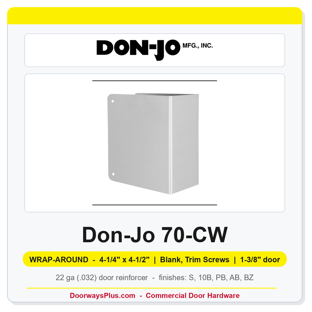 Don-Jo 70-CW Wrap-Around Plate | 4-1/4" x 4-1/2" | Blank, Trim Screws | 1-3/8" Door