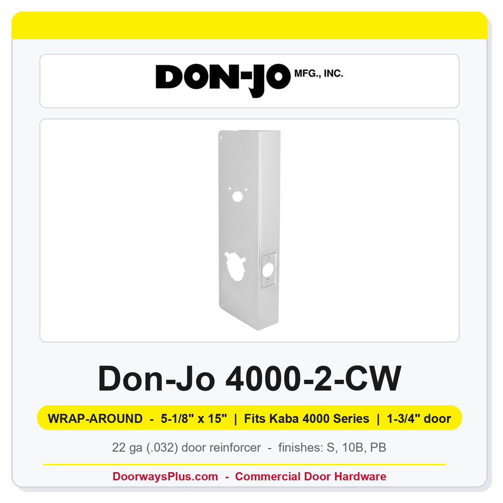 Don-Jo 4000-2-CW Wrap-Around Plate | 5-1/8" x 15" | Fits Kaba 4000 Series | 2-3/8" Backset, 1-3/4" Door