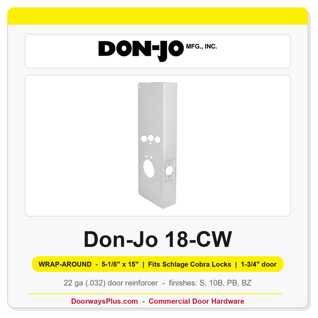 Don-Jo 18-CW Wrap-Around Plate | 5-1/8" x 15" | Fits Schlage Cobra Locks | 2-3/4" Backset, 1-3/4" Door