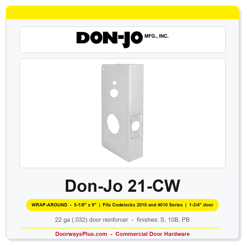 Don-Jo 21-CW Wrap-Around Plate | 5-1/8" x 9" | Fits Codelocks 2010 and 4010 Series | 2-3/8" Backset, 1-3/4" Door