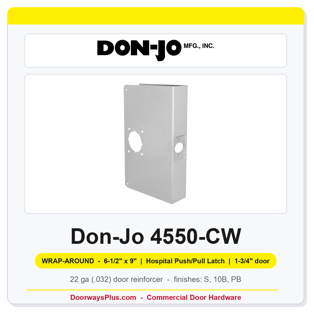 Don-Jo 4550-CW Wrap-Around Plate | 6-1/2" x 9" | Hospital Push/Pull Latch | 5" Backset, 1-3/4" Door