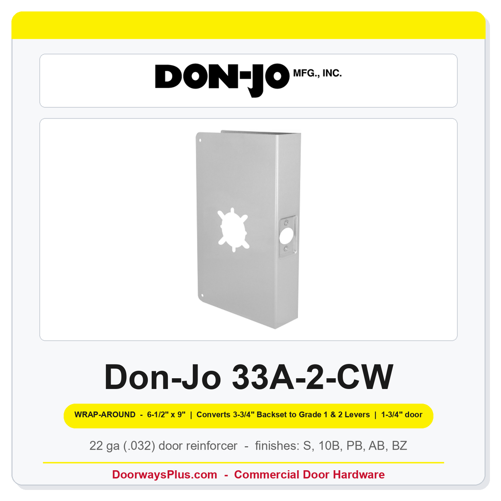 Don-Jo 33A-2-CW Wrap-Around Plate | 6-1/2" x 9" | Converts 3-3/4" Backset to Grade 1 & 2 Levers | 2-3/4" Backset, 1-3/4" Door