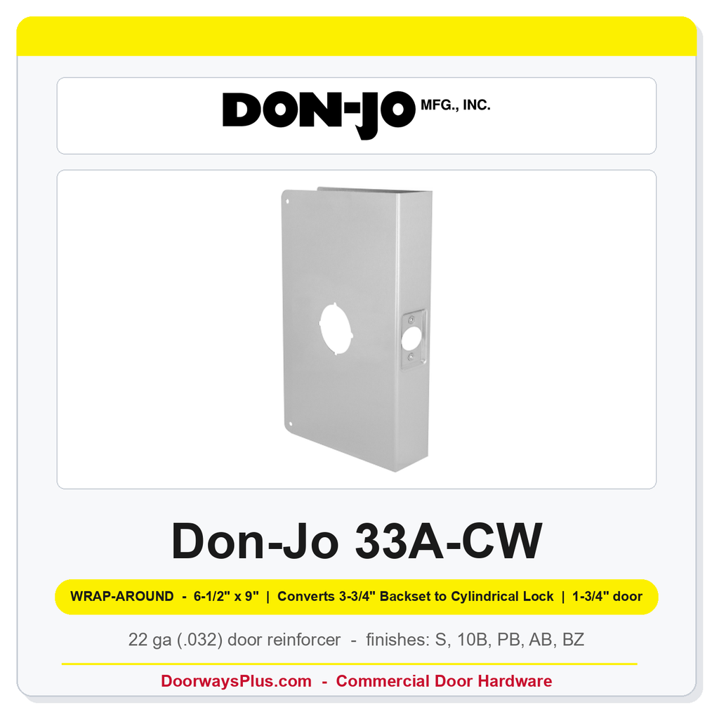 Don-Jo 33A-CW Wrap-Around Plate | 6-1/2" x 9" | Converts 3-3/4" Backset to Cylindrical Lock | 2-3/4" Backset, 1-3/4" Door