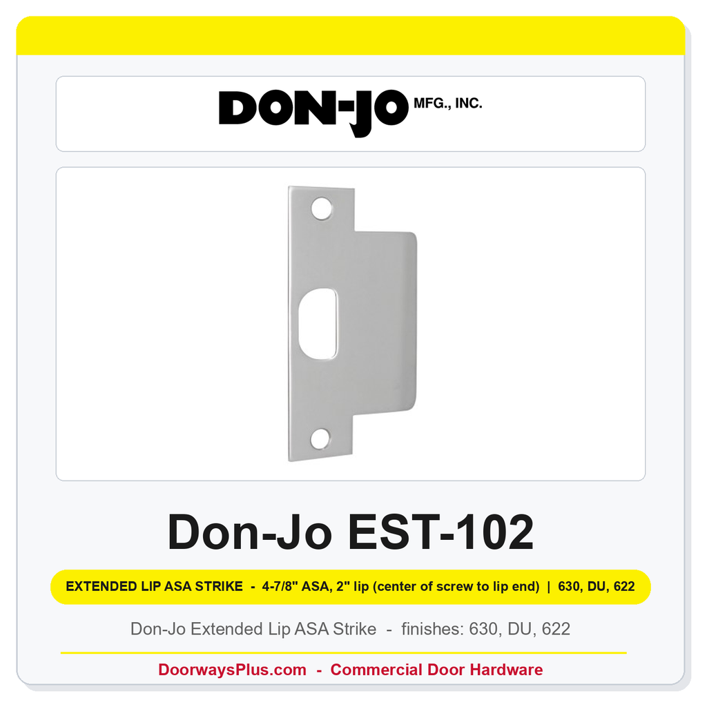 Don-Jo EST-102 Extended Lip ASA Strike | 2" x 4-7/8" | 4-7/8" ASA, 2" lip (center of screw to lip end) | 13 ga. (.095)