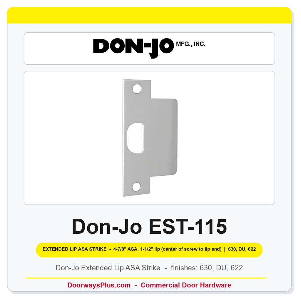 Don-Jo EST-115 Extended Lip ASA Strike | 1-1/2" x 4-7/8" | 4-7/8" ASA, 1-1/2" lip (center of screw to lip end) | 13 ga. (.095)