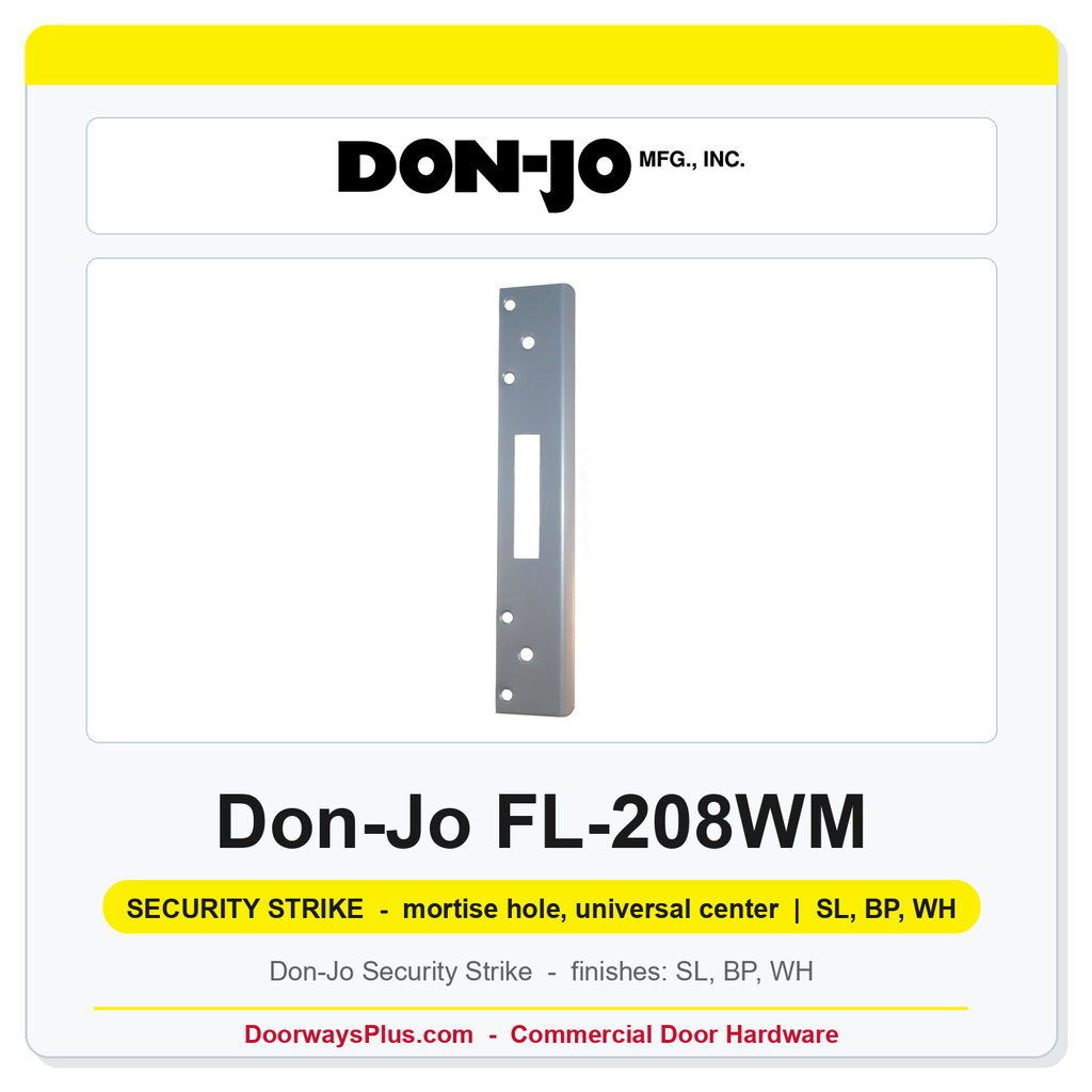 Don-Jo FL-208WM Security Strike | 1-3/4" x 8" | mortise hole, universal center | 13 ga. (.095)