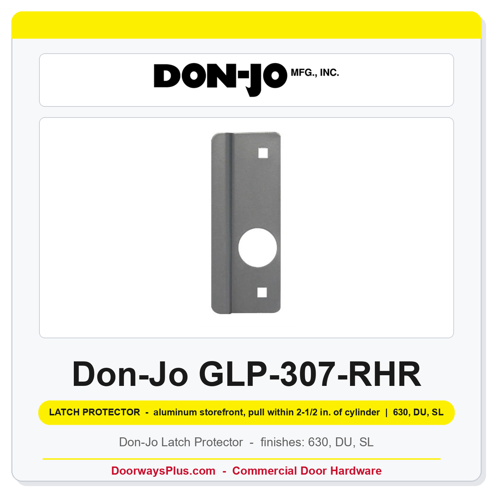 Don-Jo GLP-307-RHR Latch Protector | 2-5/8" x 7" | aluminum storefront, pull within 2-1/2 in. of cylinder | 12 ga. (.104)