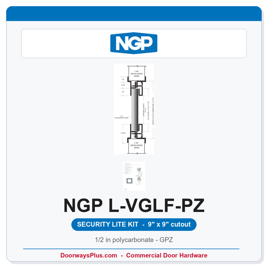 NGP L-VGLF-PZ Security Door Window Lite - 1/2" Lexan Polycarbonate | 9" x 9"