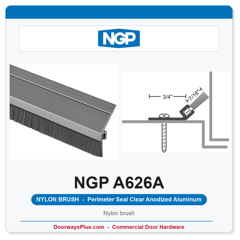NGP A626A Nylon Brush Weatherstrip – Clear Anodized Aluminum Perimeter Seal