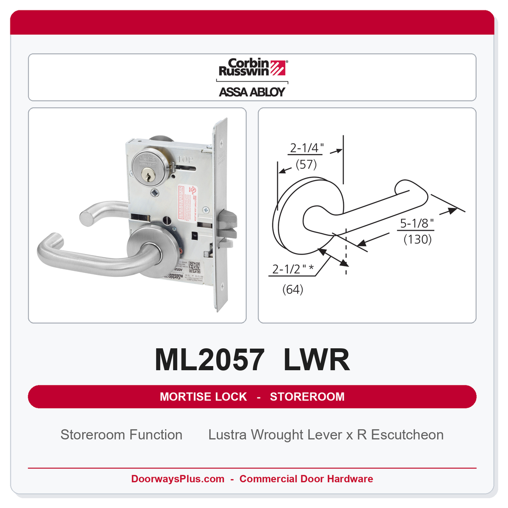 Corbin Russwin ML2057 LWR Storeroom or Closet Mortise Lockset | Grade 1 Commercial