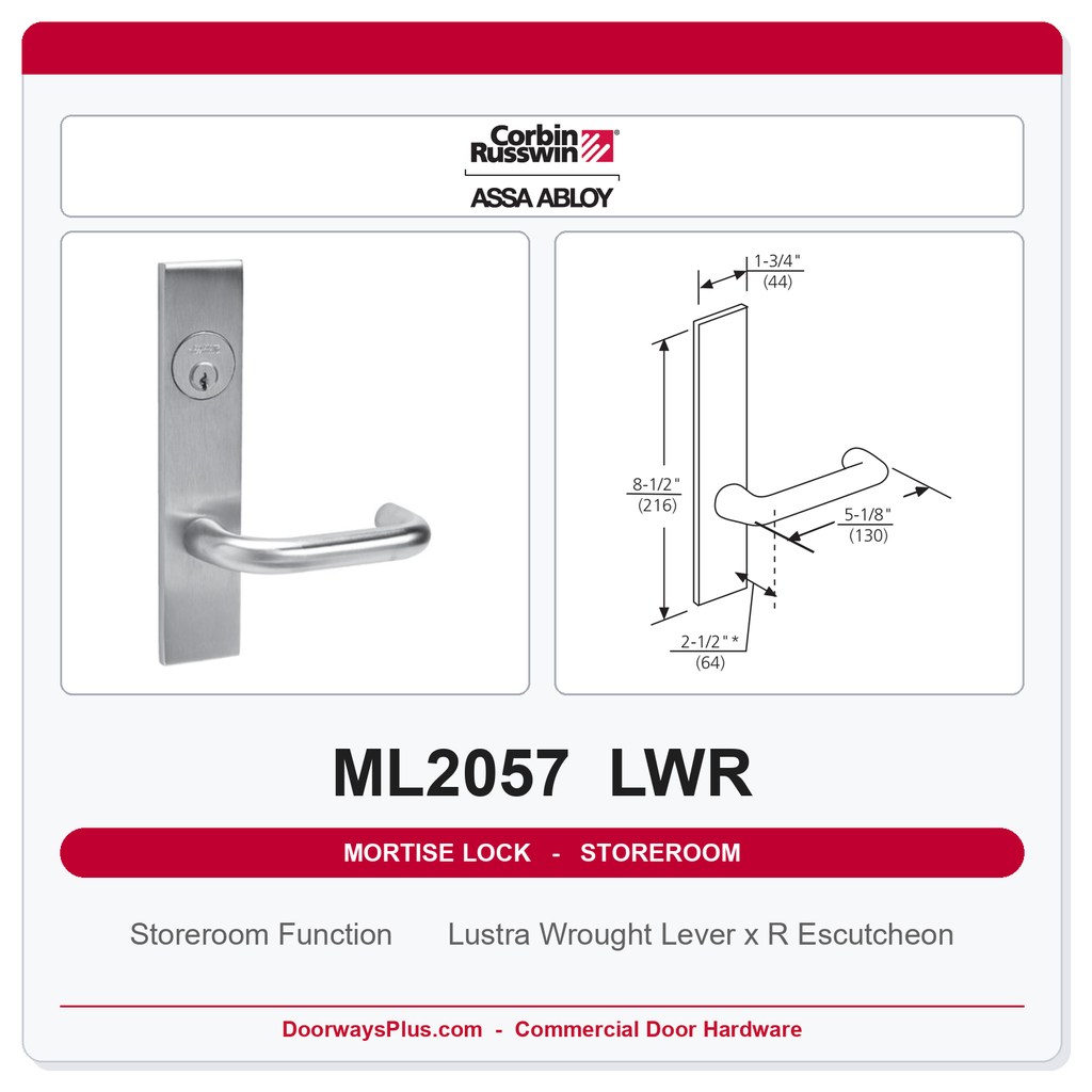 Corbin Russwin ML2057 LWR Storeroom or Closet Mortise Lockset | Grade 1 Commercial