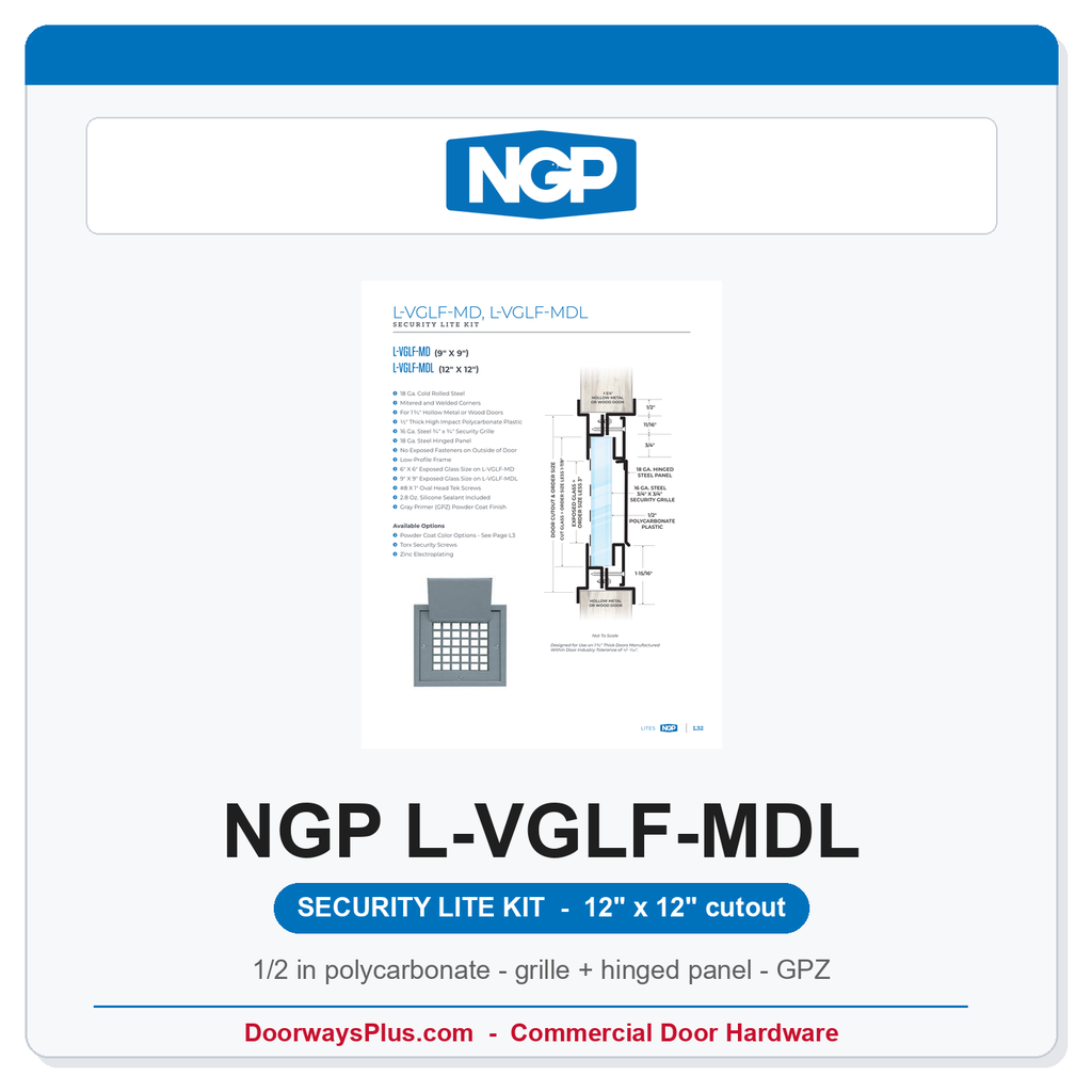 NGP L-VGLF-MDL Security Door Window Lite - Security Grille + Hinged Panel | 12" x 12"