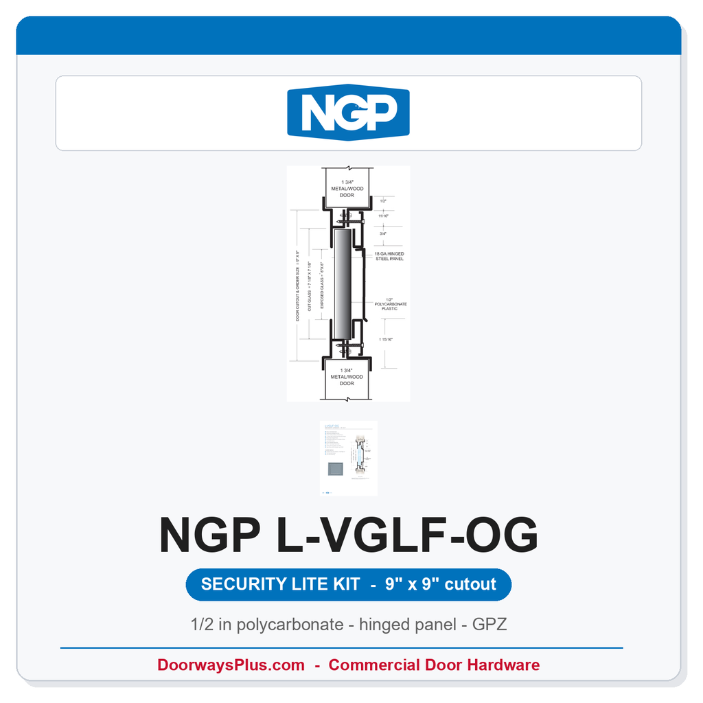 NGP L-VGLF-OG Security Door Window Lite - Hinged Panel | 9" x 9"