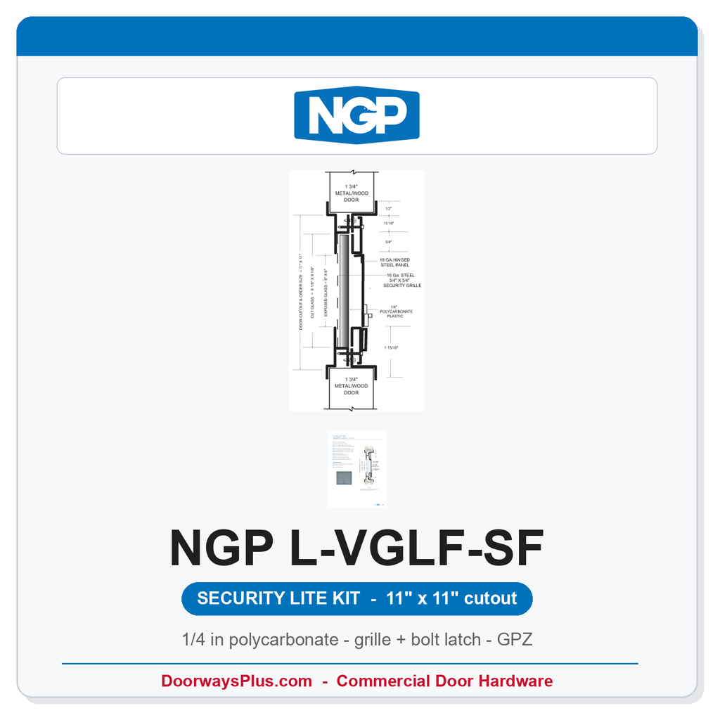NGP L-VGLF-SF Security Door Window Lite - Security Grille + Bolt Latch | 11" x 11"