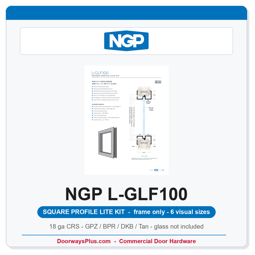 NGP L-GLF100 Square Profile Steel Door Window Lite Frame - Frame Only | 18 Ga Cold Rolled