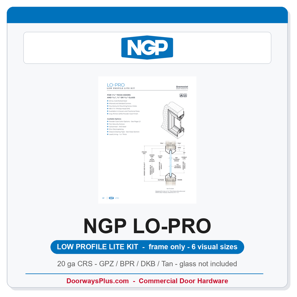 NGP LO-PRO Low Profile Steel Door Window Lite Frame - Frame Only | 20 Ga Cold Rolled