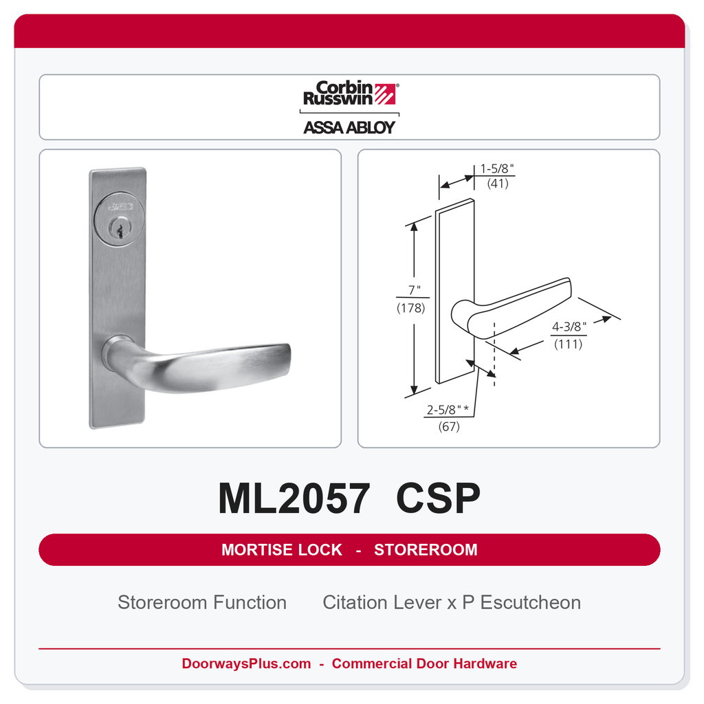 Corbin Russwin ML2057 CSP Storeroom or Closet Mortise Lockset | Grade 1 Commercial