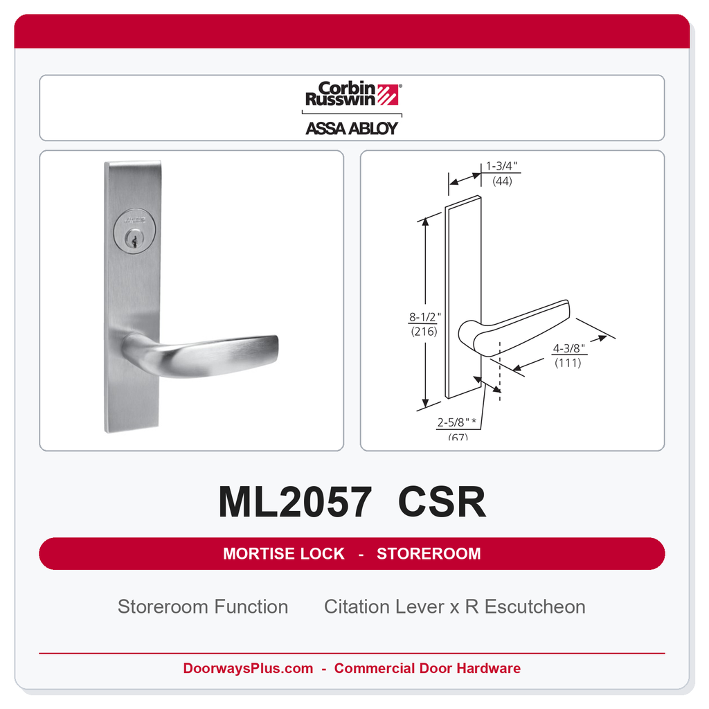 Corbin Russwin ML2057 CSR Storeroom or Closet Mortise Lockset | Grade 1 Commercial