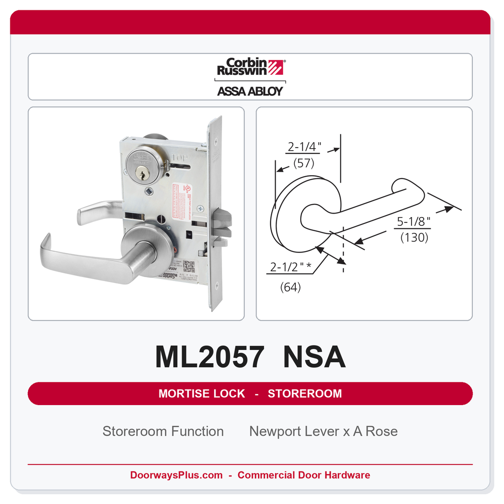 Corbin Russwin ML2057 NSA Storeroom or Closet Mortise Lockset | Grade 1 Commercial