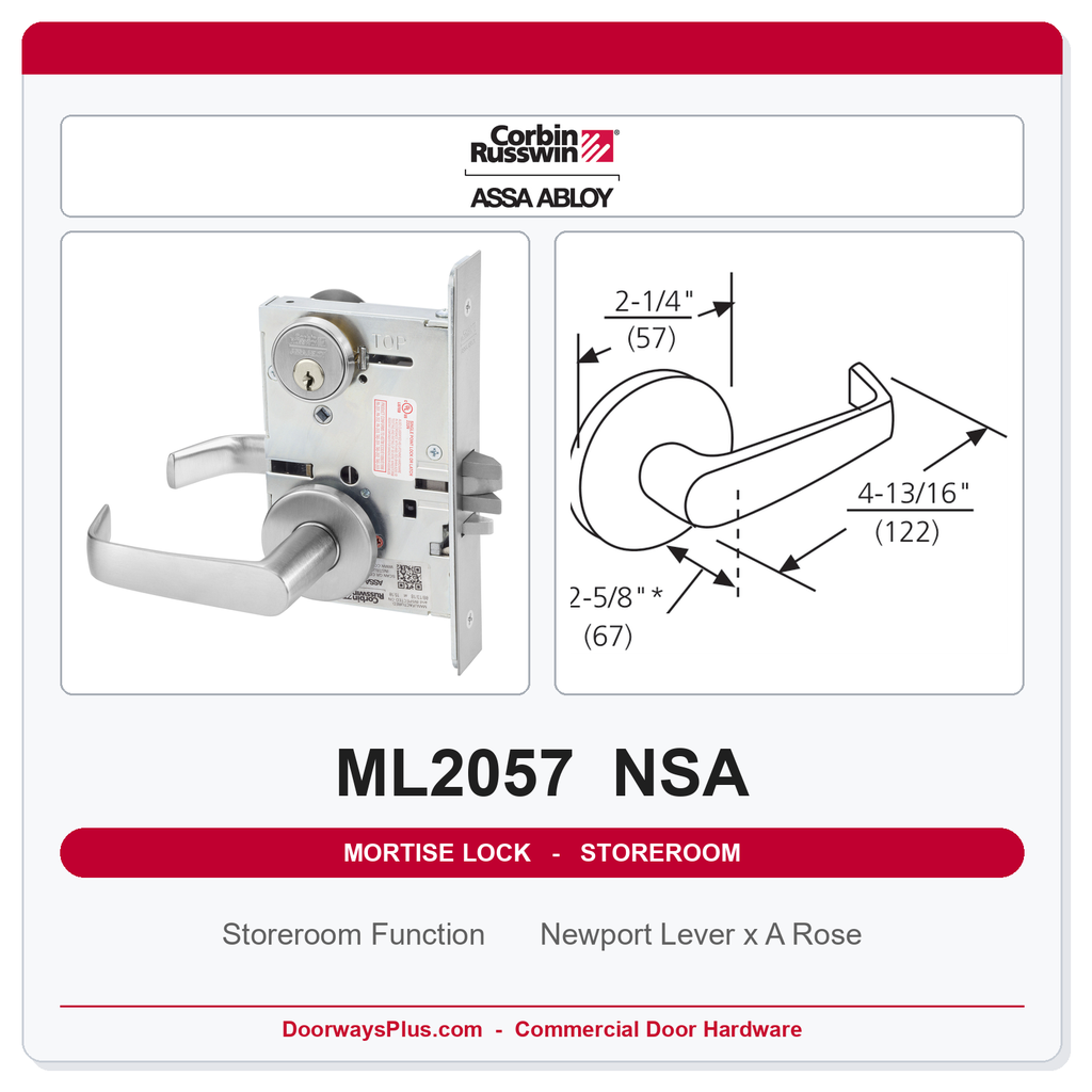 Corbin Russwin ML2057 NSA Storeroom or Closet Mortise Lockset | Grade 1 Commercial