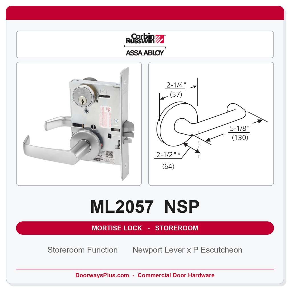 Corbin Russwin ML2057 NSP Storeroom or Closet Mortise Lockset | Grade 1 Commercial