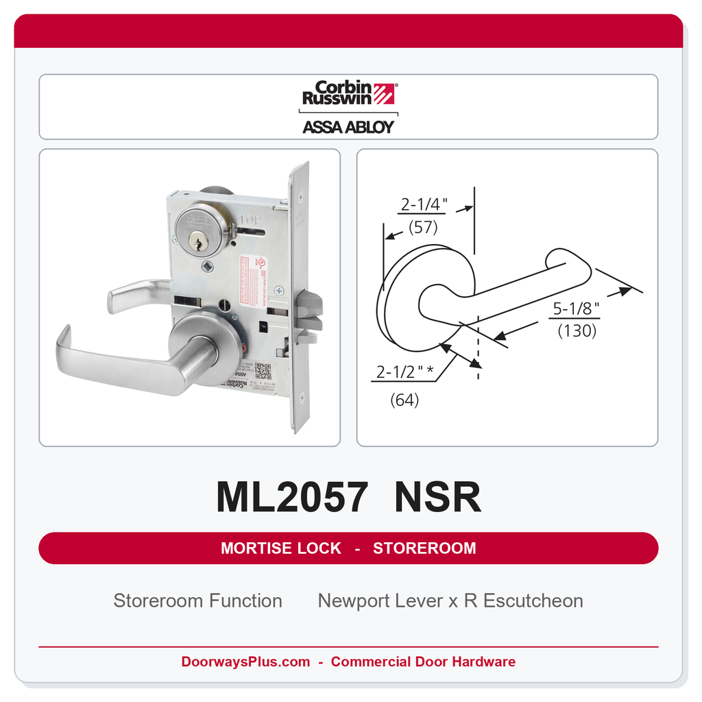 Corbin Russwin ML2057 NSR Storeroom or Closet Mortise Lockset | Grade 1 Commercial