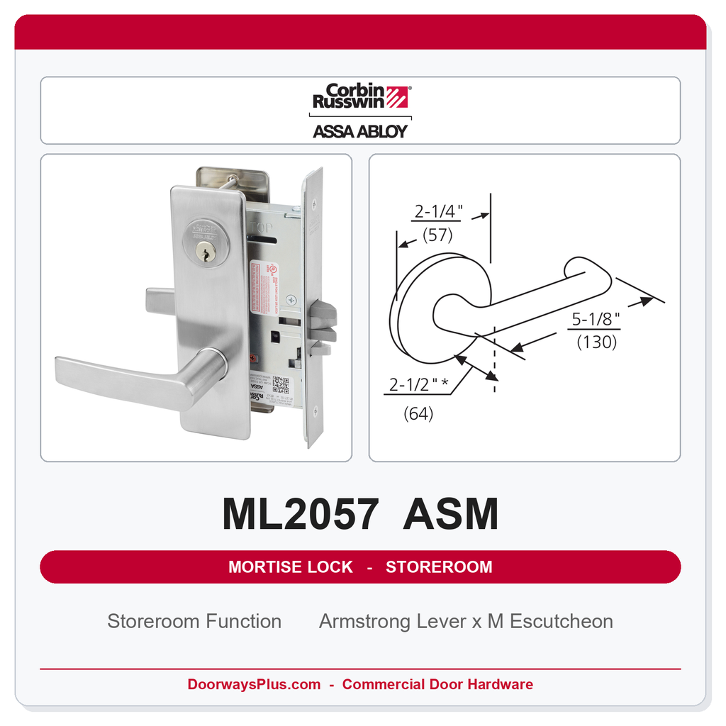 Corbin Russwin ML2057 ASM Storeroom or Closet Mortise Lockset | Grade 1 Commercial