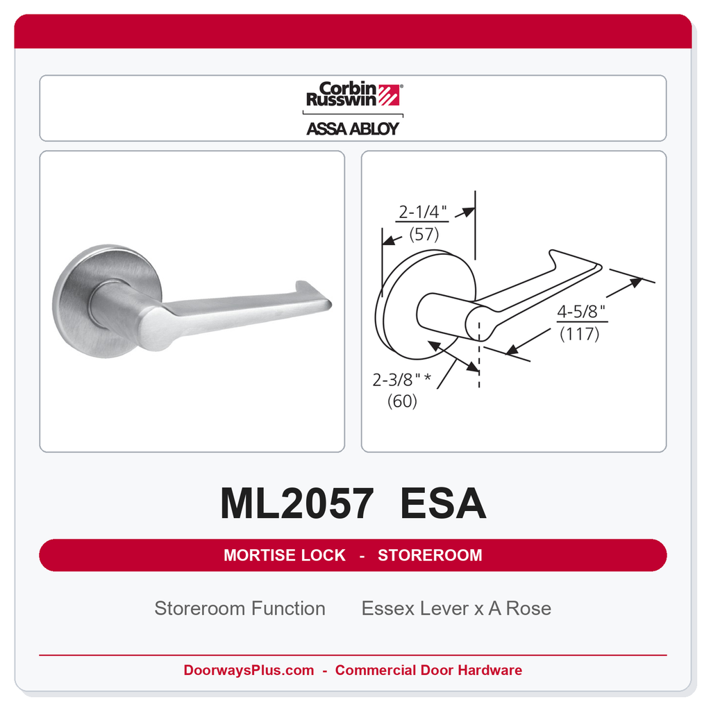 Corbin Russwin ML2057 ESA Storeroom or Closet Mortise Lockset | Grade 1 Commercial