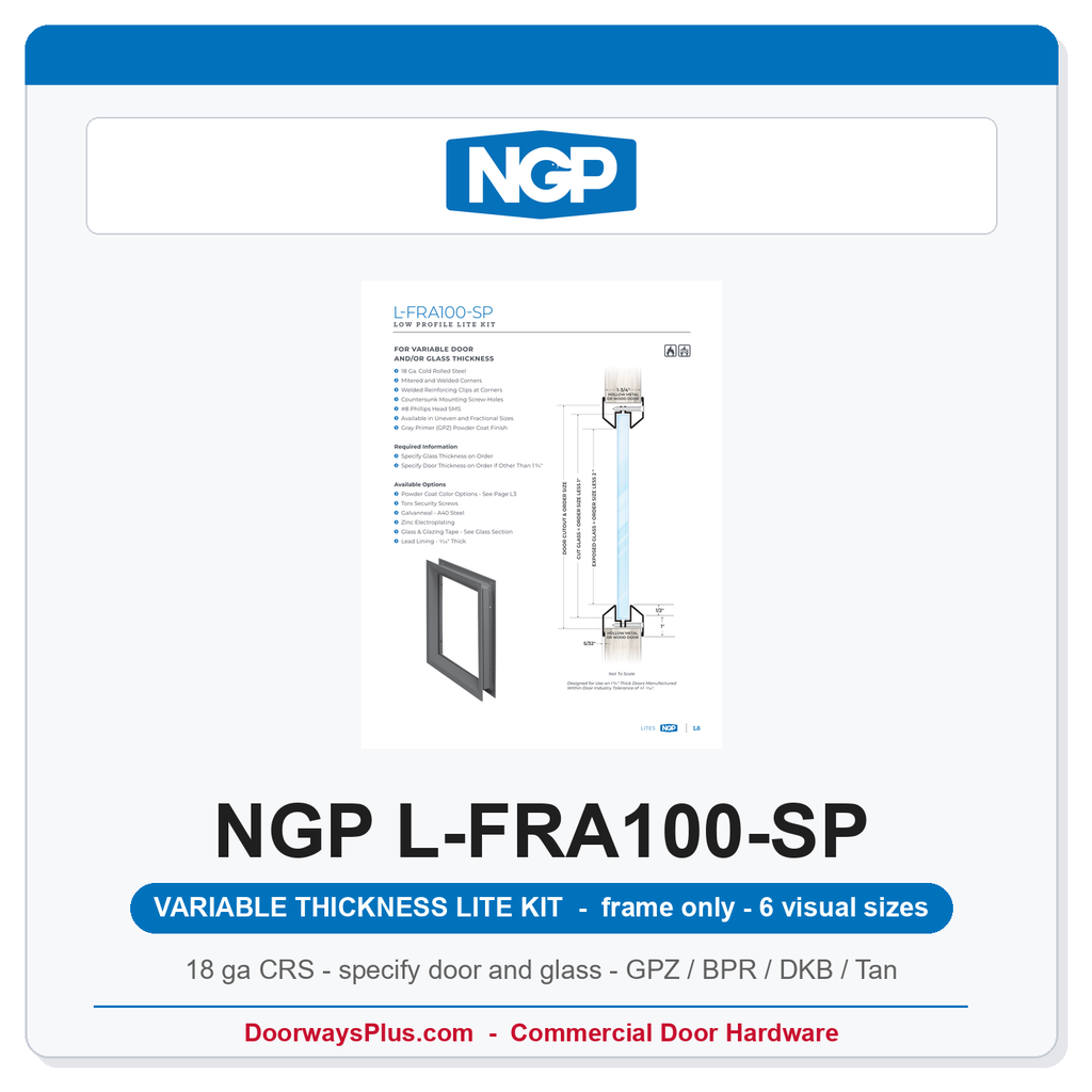 NGP L-FRA100-SP Low Profile Steel Door Window Lite Frame | 1-3/8" Door | Frame Only | 18 Ga