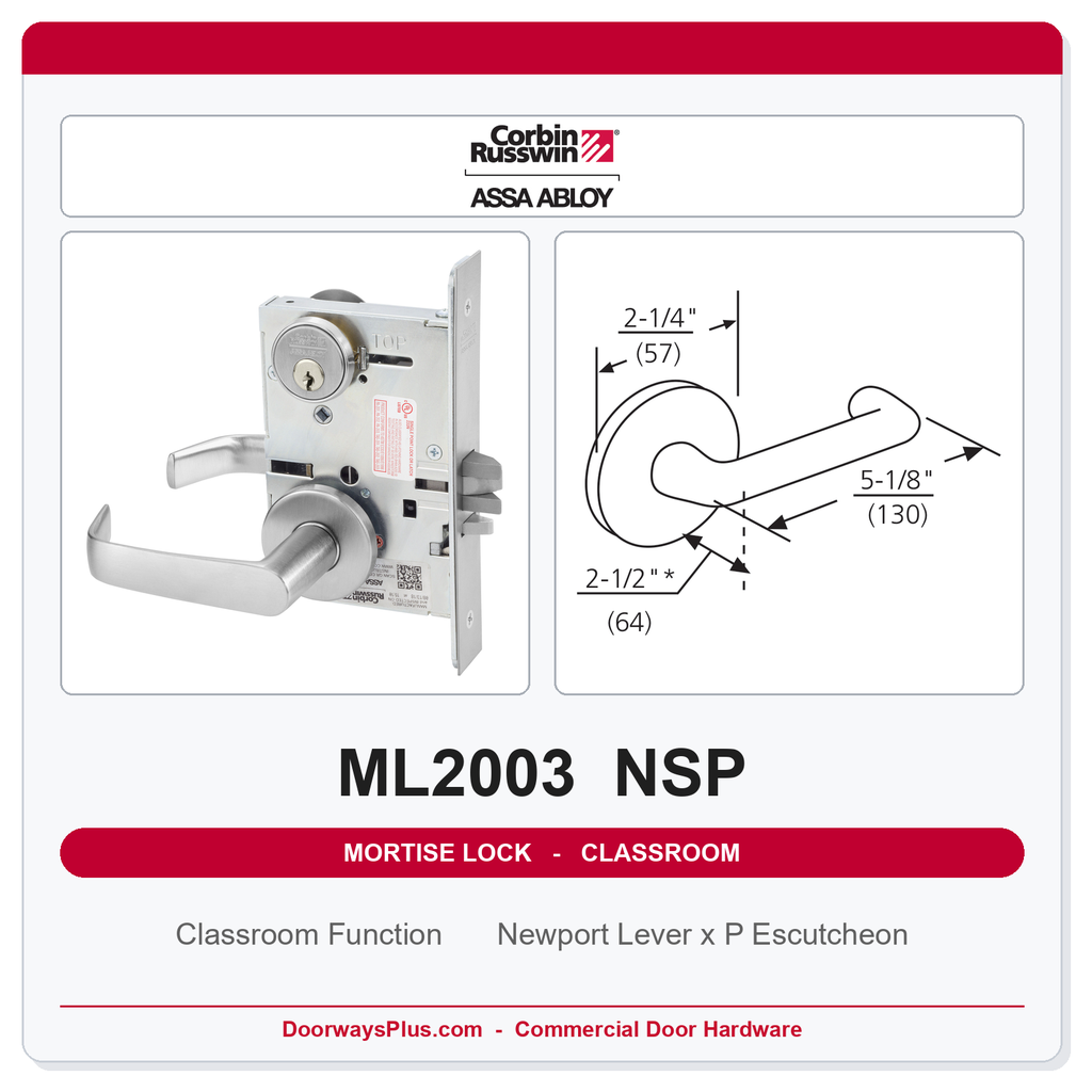 Corbin Russwin ML2003 NSP Classroom Mortise Lockset | Grade 1 Commercial