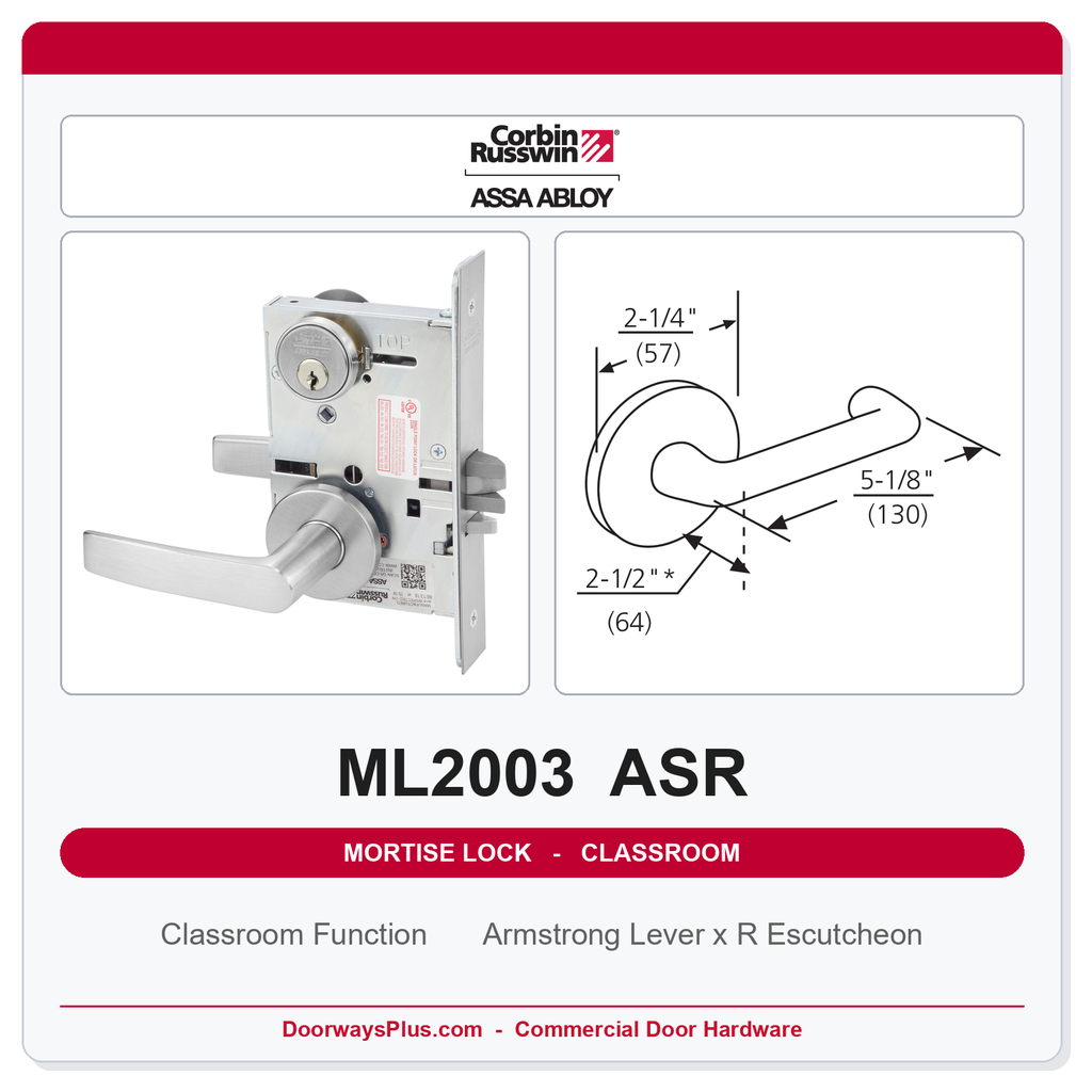 Corbin Russwin ML2003 ASR Classroom Mortise Lockset | Grade 1 Commercial