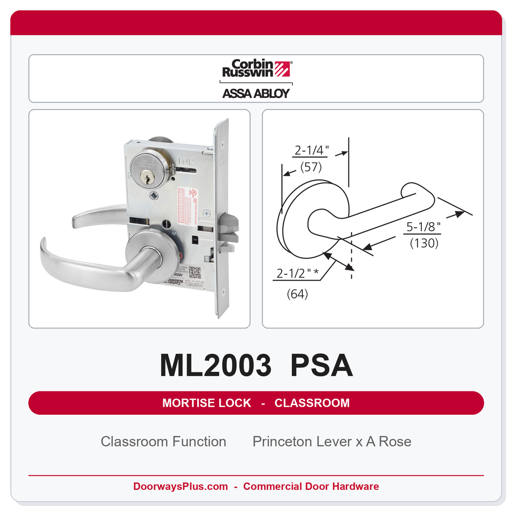 Corbin Russwin ML2003 PSA Classroom Mortise Lockset | Grade 1 Commercial